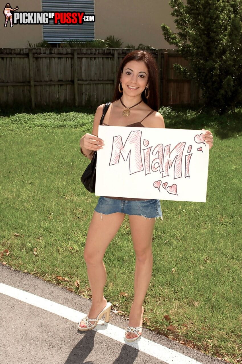 Petite girl Nikki Vee went to Miami for taking drivers dick in pussy outdoors