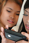 Asian teen girls Tik & Kam take selfies of pussy- tits and fucking closeup
