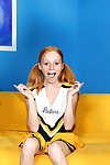 College redhead with pigtails Alyssa Hart sucks two cocks all at once