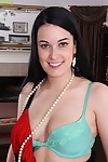 Beautiful older woman Nyla Parker shows her trimmed muff in a strand of pearls