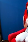 Flaming redhead Tailor unleashes her huge boobs in white leggings