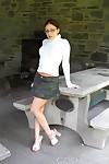 Glasses clad amateur Jordana flashes panty upskirt and shows tits in public