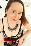 Wild British mature woman in lingerie Josie dildoing her super hairy vagina