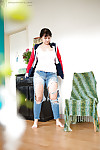 Chubby European amateur Ekaterina dressing herself in ripped blue jeans