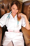 Solo girl Lacey Jay takes off nurse uniform in white pantyhose and pink pumps